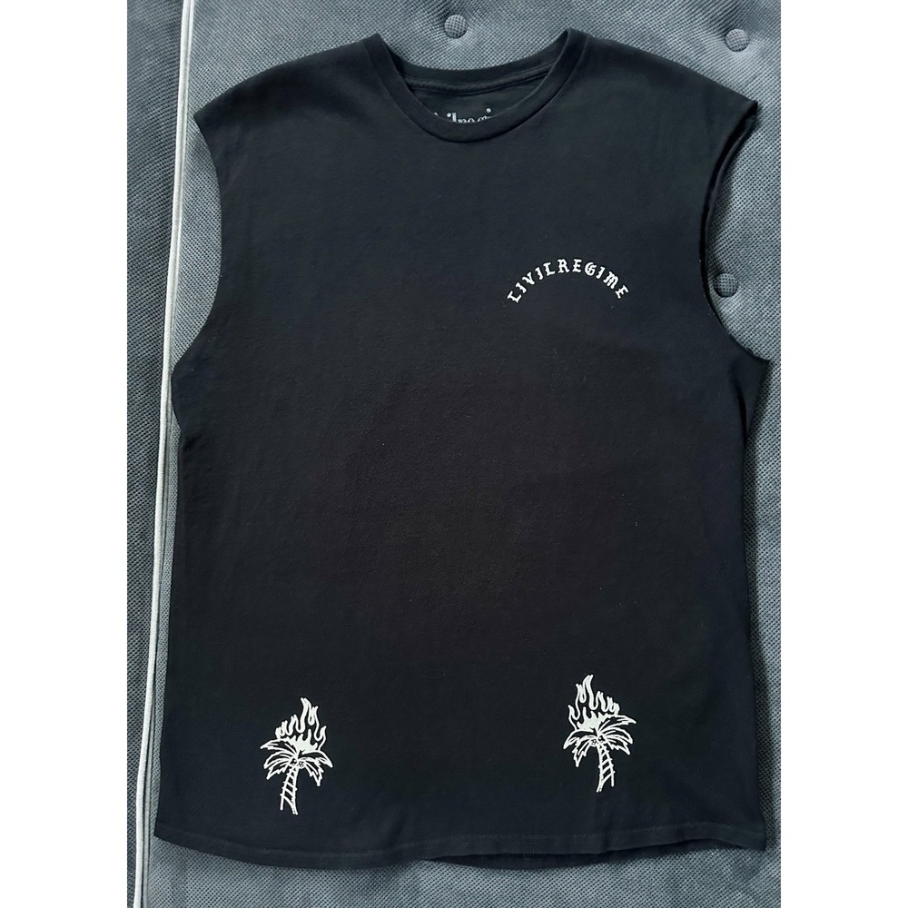 Civil Regime T Shirt Black Sleeves Cut Off Skull Size Large Double Sided Graphic